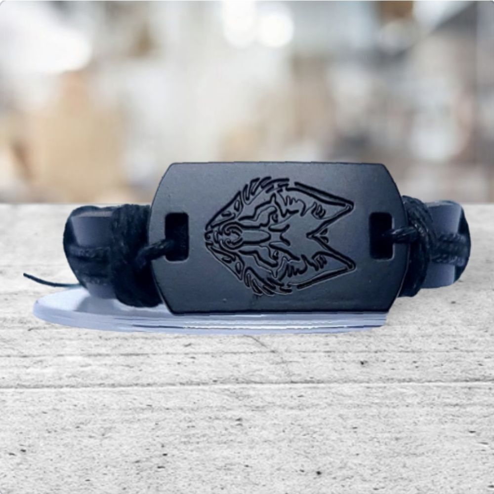 Fenrir Wolf Bracelet Viking Norse Leather Cuff Adjustable Unisex Gift